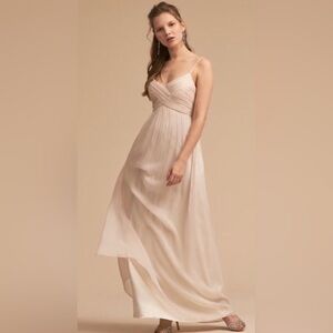 Anthropologie BHLDN Cream Brigitte Pleated Formal Maxi Dress Womens Size S